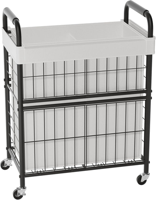 Laundry Hamper 2 Section, 110L Rolling Laundry Sorter Basket with Wheels, 2 Compartment Clothes
