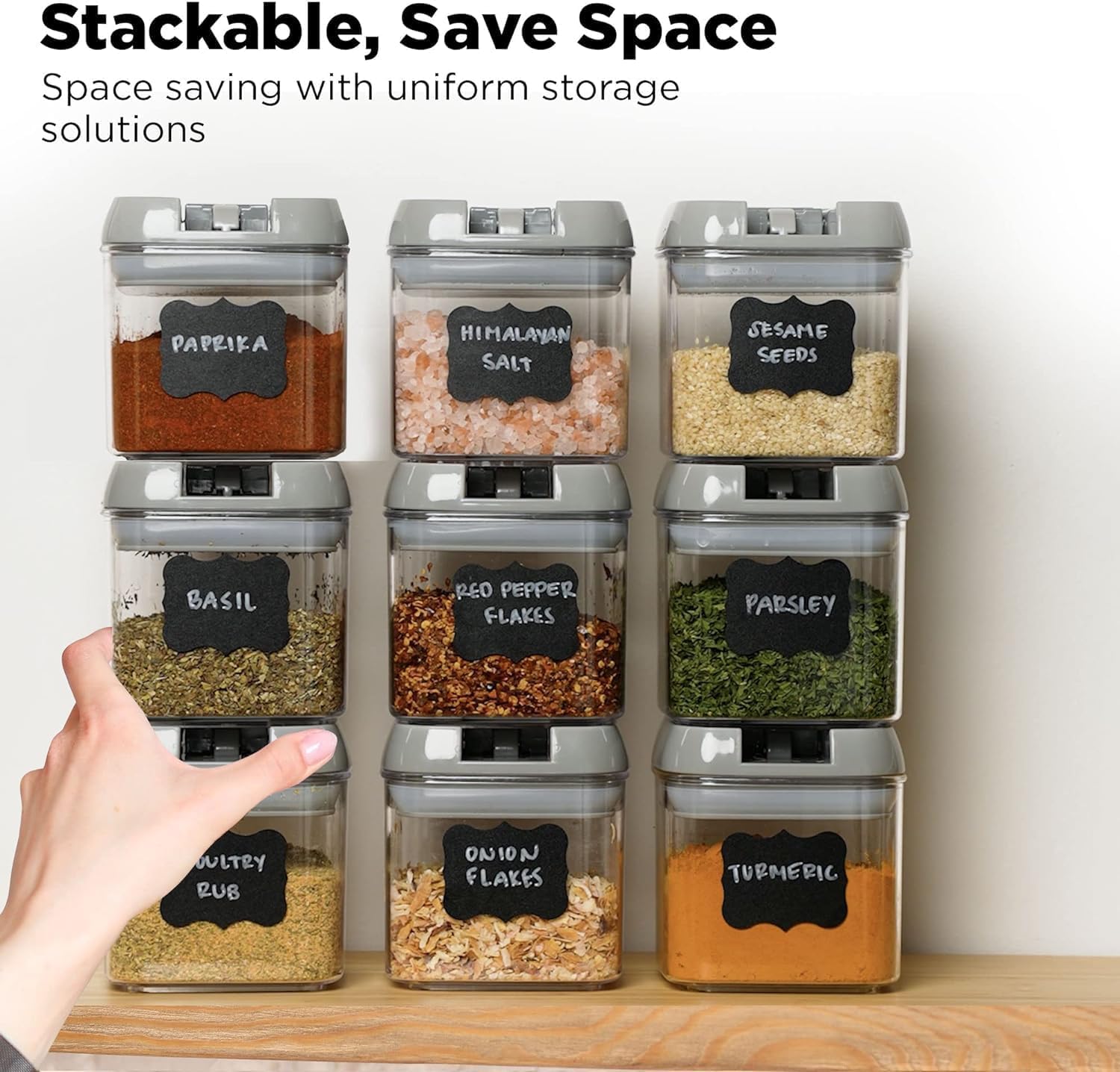Shazo 9 PC Airtight Food Storage Containers - BPA Free Clear Plastic Snack & Spice Containers with