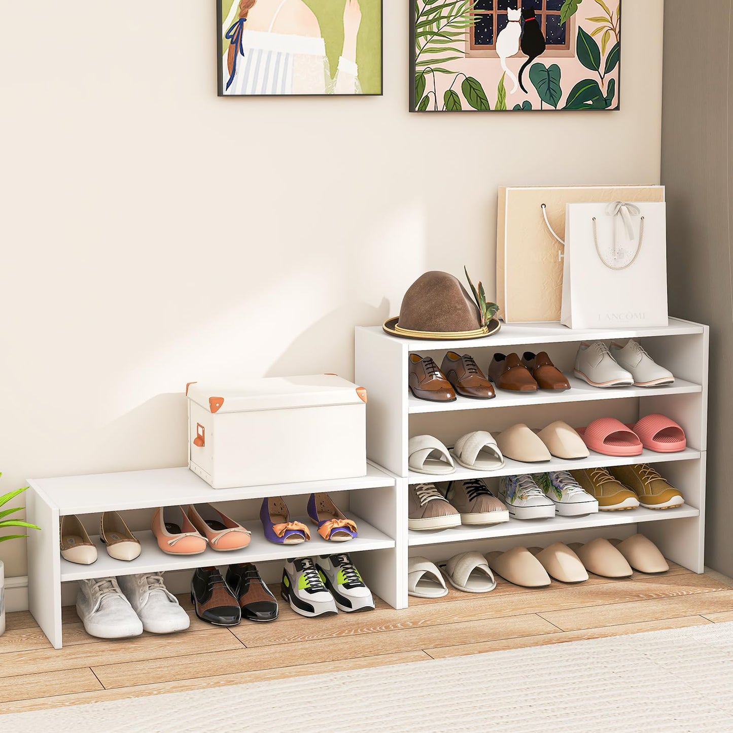 Tangkula 6-Tier Stackble Shoe Rack for Closet, Space Saving Wooden Corner Shoe Storage Shelf for 18