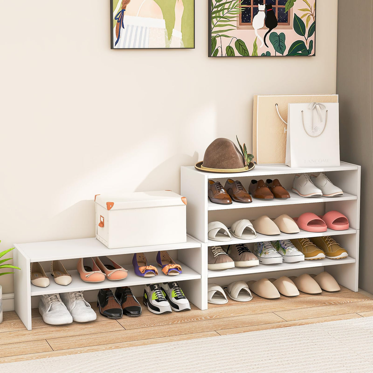 Tangkula 6-Tier Stackble Shoe Rack for Closet, Space Saving Wooden Corner Shoe Storage Shelf for 18