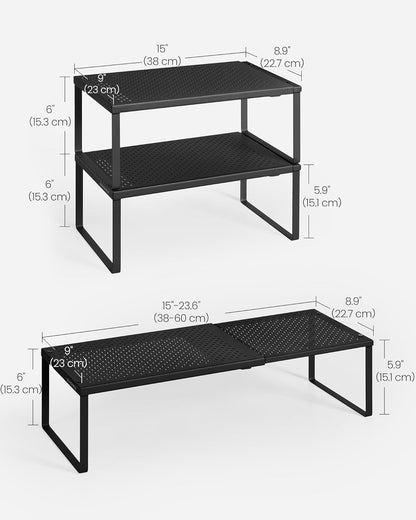 SONGMICS Spice Racks, Set of 2 Expandable Kitchen Countertop Shelves, Small Cupboard Organizers