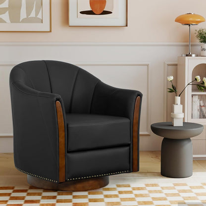 360° Swivel Accent Chair, Modern Leather Barrel Club Chair with PU Leather Upholstery and Sturdy