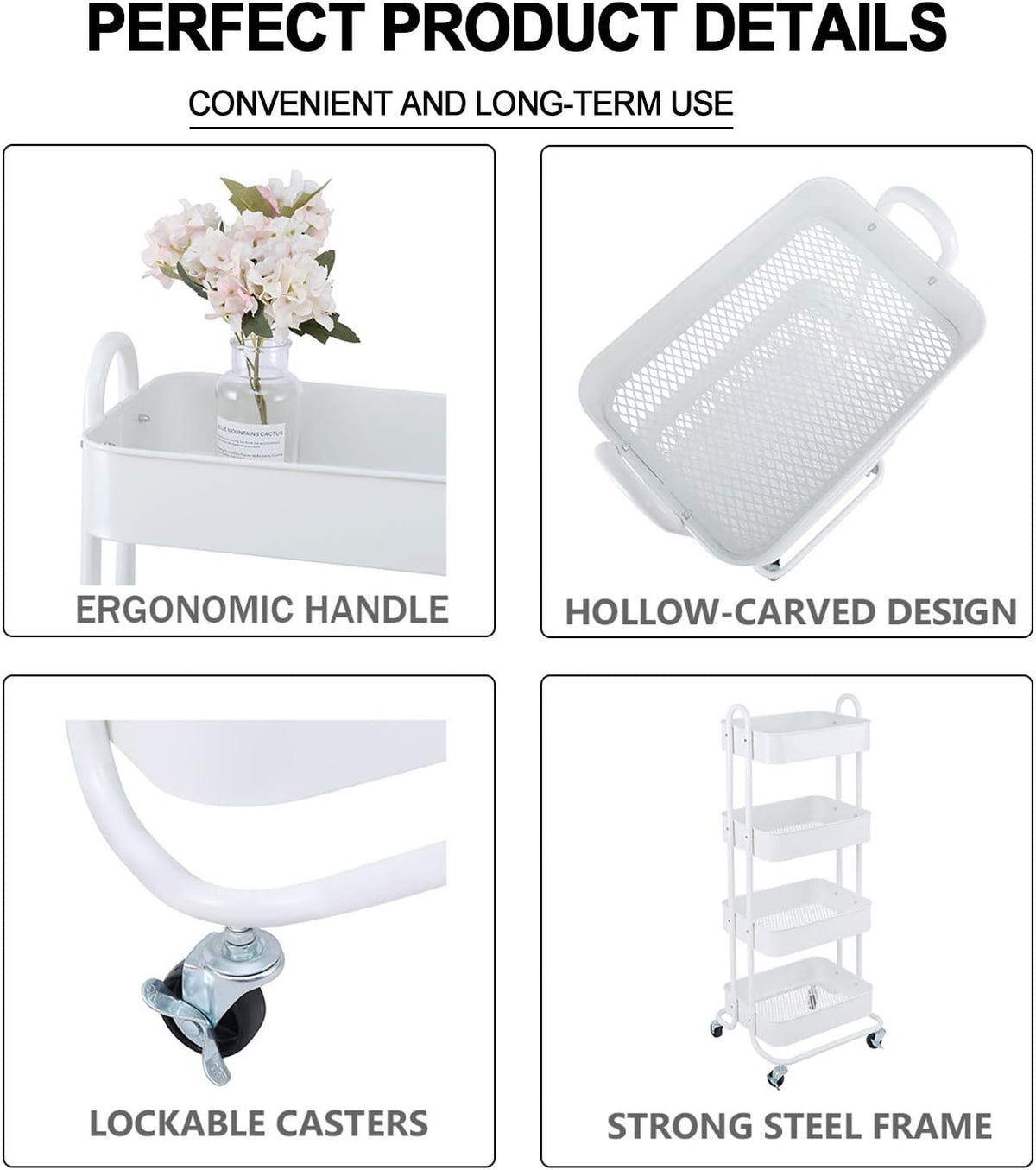 Melody House 4-Tier Metal Mesh Utility Rolling Cart Storage Organizer Shelf Rack with Lockable