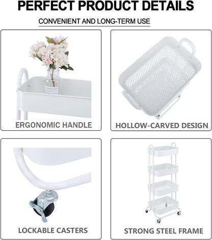 Melody House 4-Tier Metal Mesh Utility Rolling Cart Storage Organizer Shelf Rack with Lockable