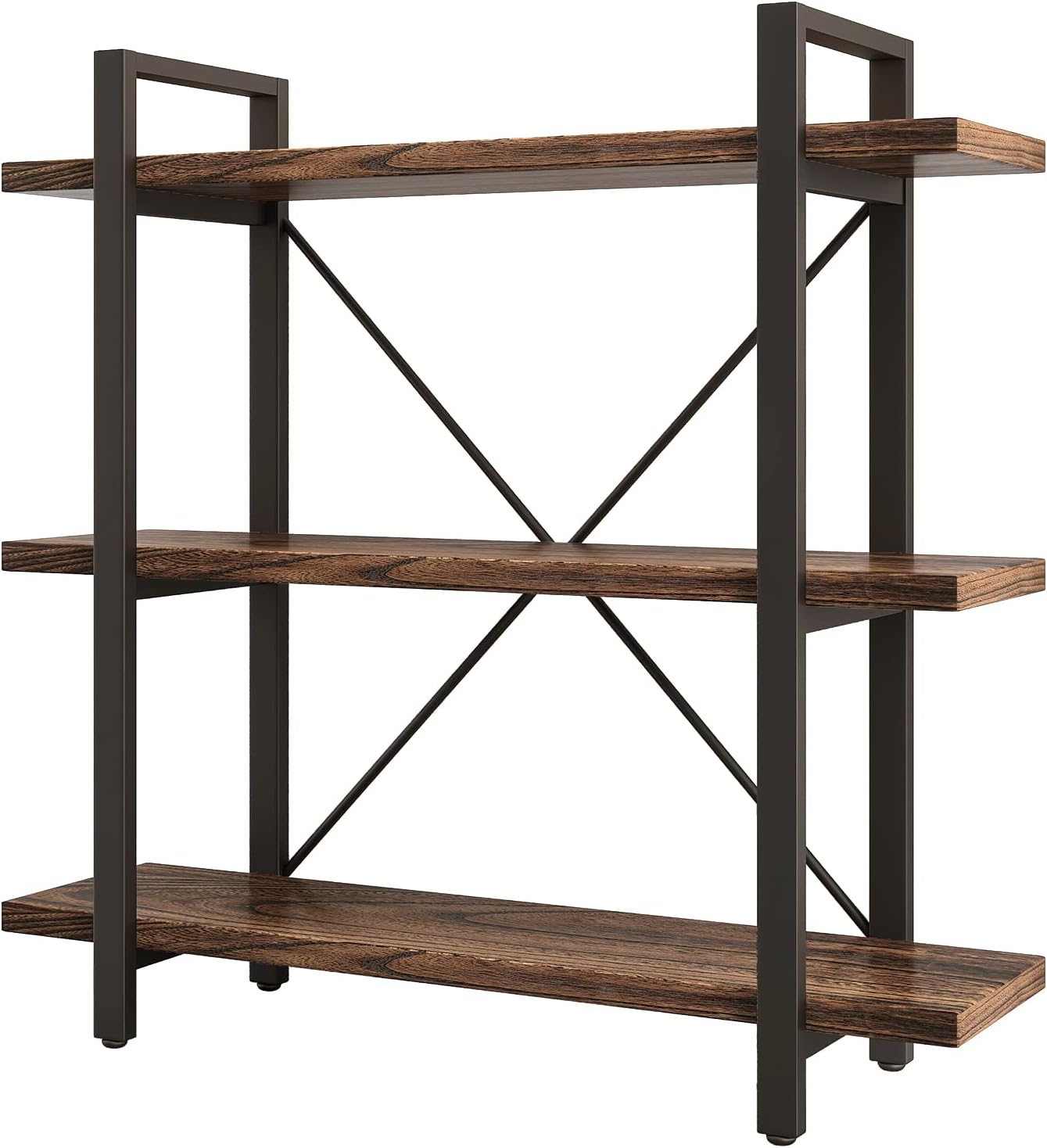 3 Tier Bookshelf Modern Rustic Open Bookshelf Office Solid Wood Bookcase and Book Shelves Wood and
