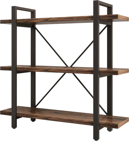 3 Tier Bookshelf Modern Rustic Open Bookshelf Office Solid Wood Bookcase and Book Shelves Wood and