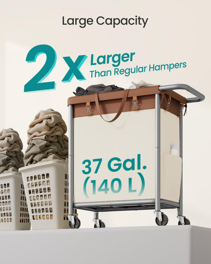 SONGMICS Laundry Basket with Wheels, 2-Section, 37.0 Gallons (140 L)
