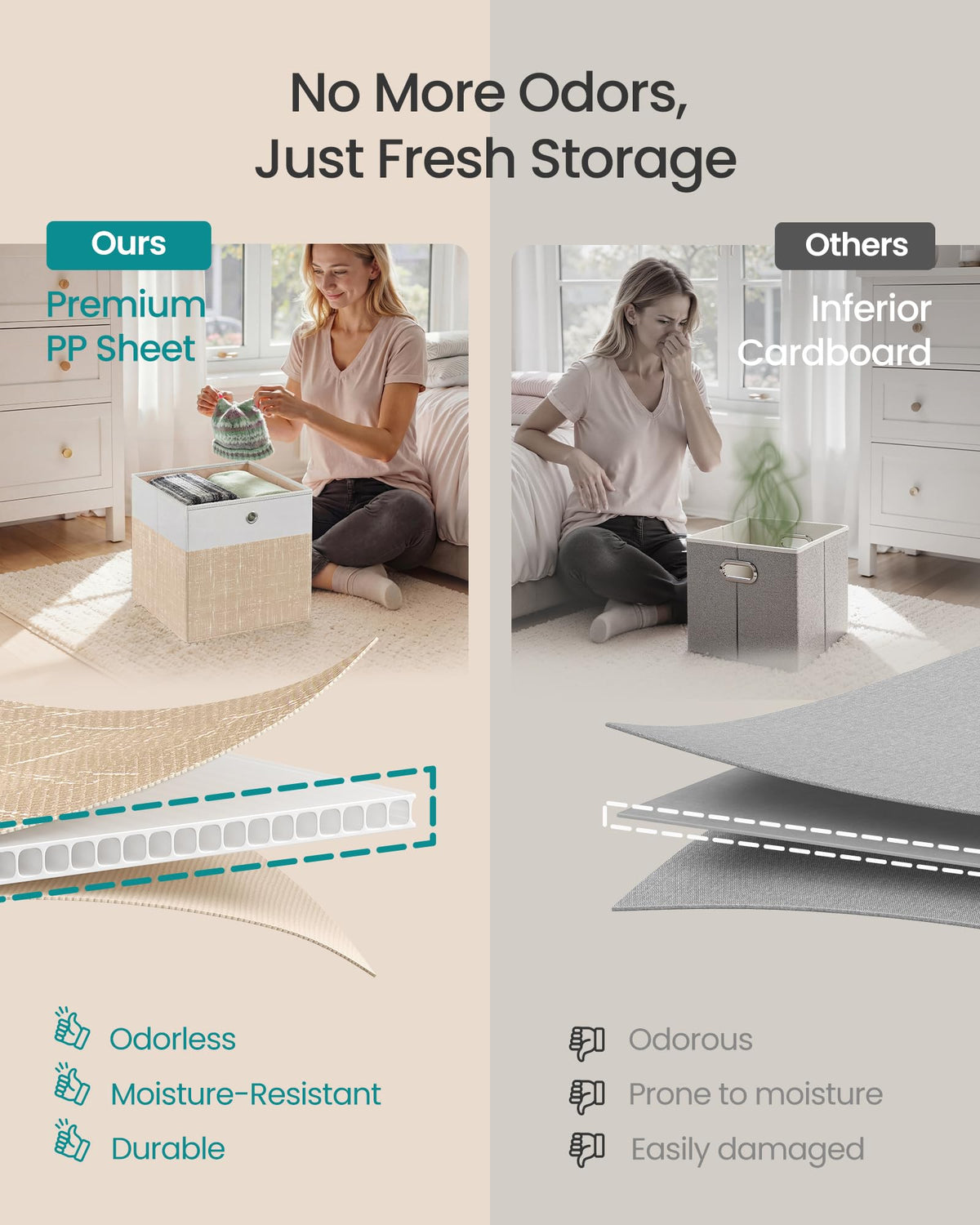 SONGMICS Storage Cubes, Set of 6 Foldable Fabric Storage Boxes, Cube Organizer Boxes with Handles