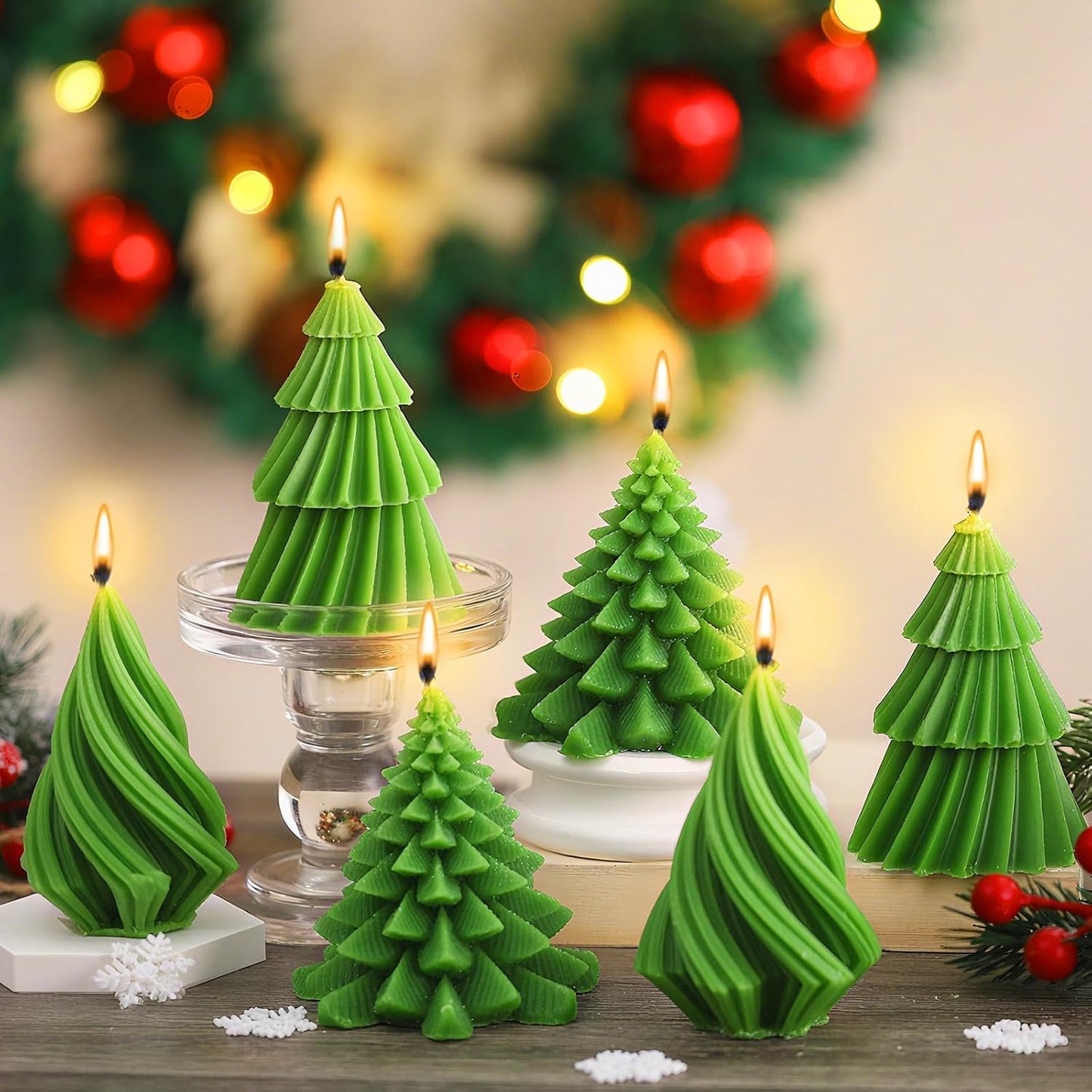 6 Pcs Christmas Tree Shaped Candles Xmas Wax Scented Candles Green Decorative Christmas Tree Gifts