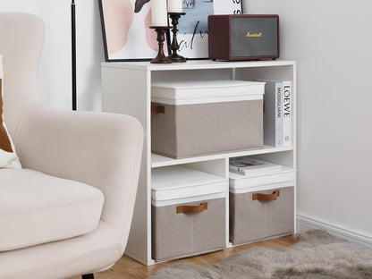 StorageWorks Storage Bins with Lids, Decorative Storage Boxes with Lid and PU Handles, Foldable