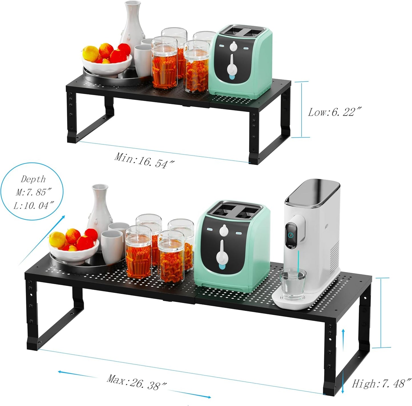 Expandable Spice Rack Kitchen Cabinet Shelf Organizer, Stackable Storage Shelves Racks, Adjustable