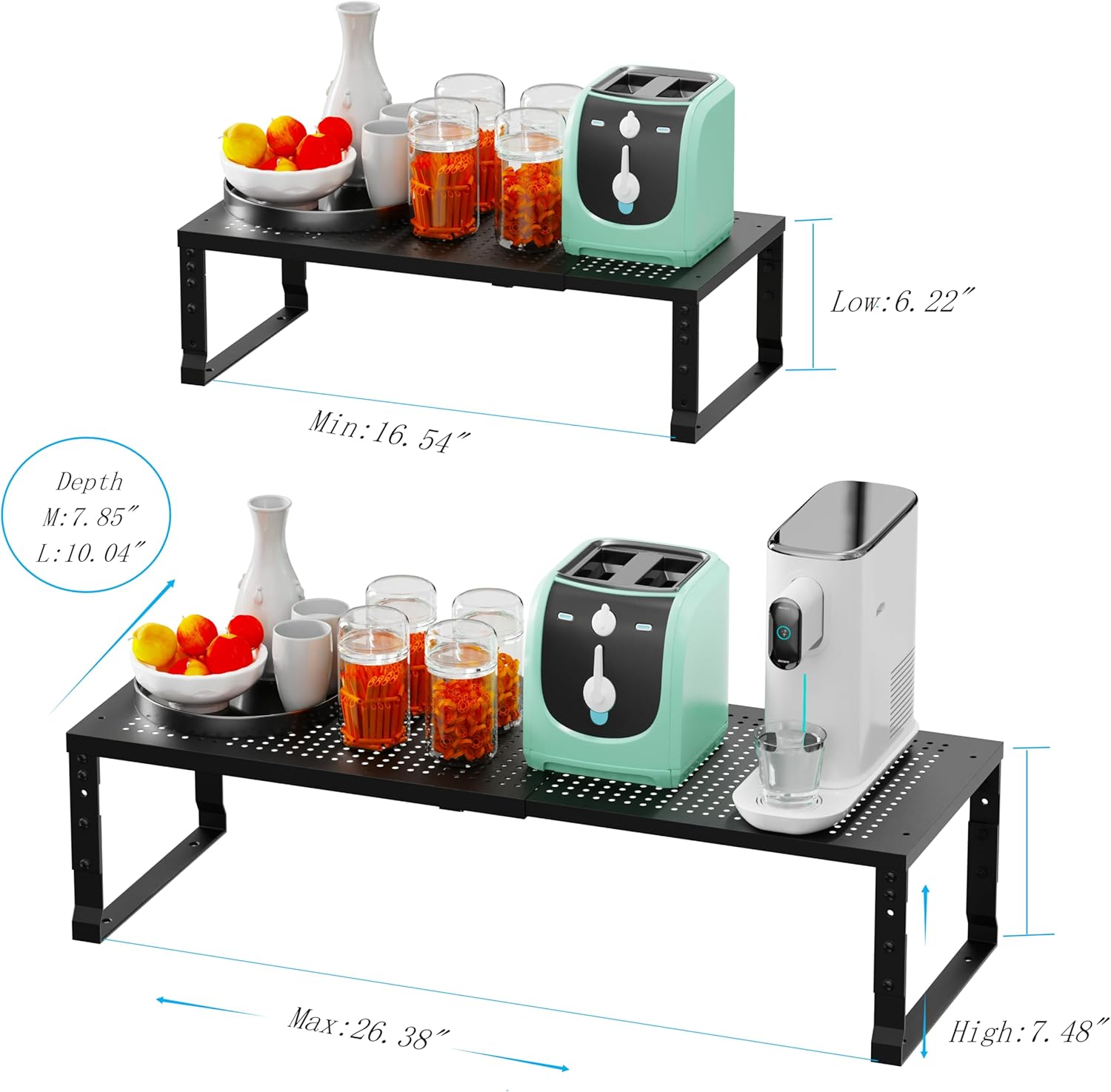 Expandable Spice Rack Kitchen Cabinet Shelf Organizer, Stackable Storage Shelves Racks, Adjustable
