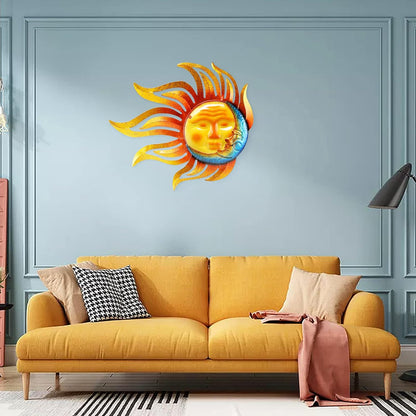 Metal Sun Wall Decor Outdoor Garden Fence Art Sun Moon Wall Art Hanging Lndoor Living Room Yard