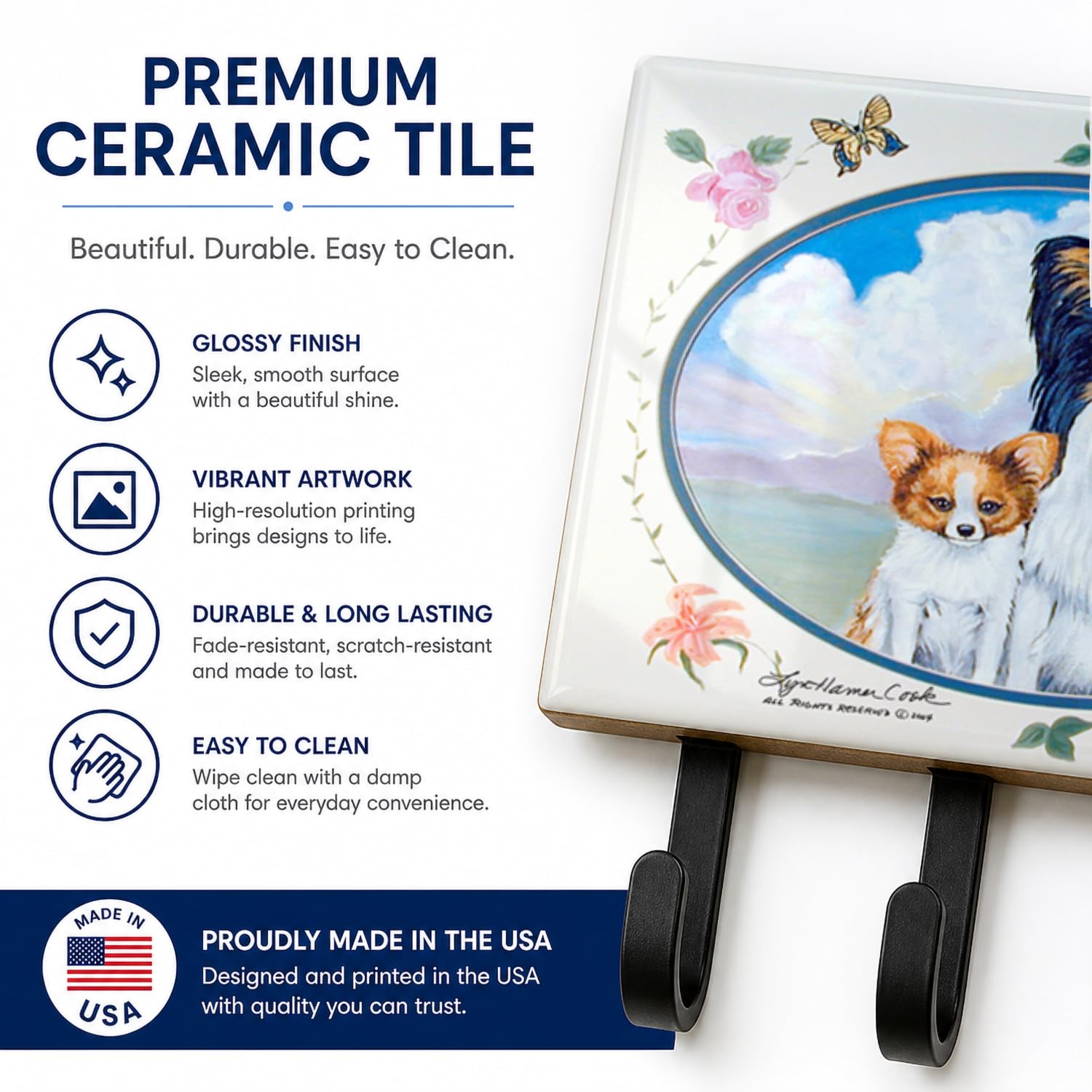 Caroline's Treasures 7243TH68 Papillon Leash or Key Holder, Wall Hooks, Key Hooks Holder, Coat Rack