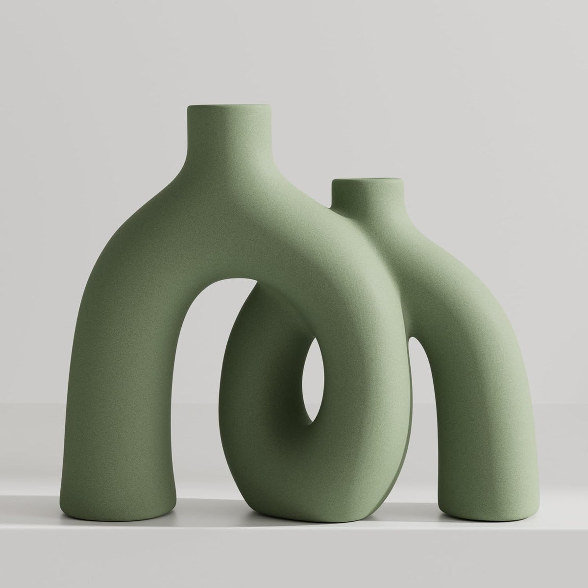 Hug Donut Decorative Vase Set - Sage Green Modern Nordic Boho Style Vases Home Decor,Matte Ceramic