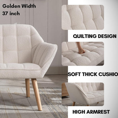 48”Small Loveseat Sofa, Modern Sherpa Upholstered Mini Couch 2-Seater Fluffy Love Seat with
