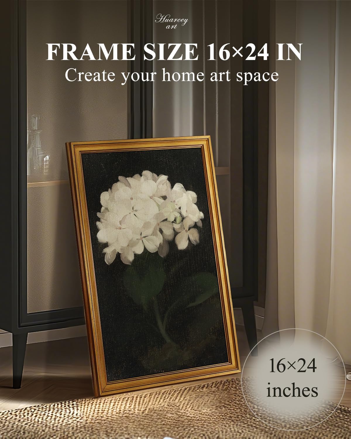 HUARCEY Gold Framed Vintage Wall Art for Living Room, Flowers Painting Canvas Prints Shelf Decor