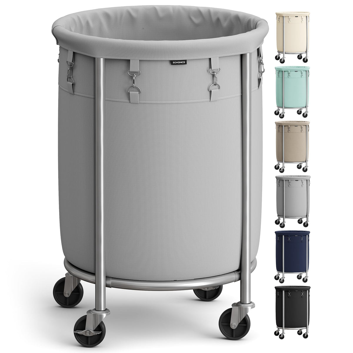 SONGMICS Laundry Basket, Rolling Steel Frame with 2 Locking Wheels, 110 L