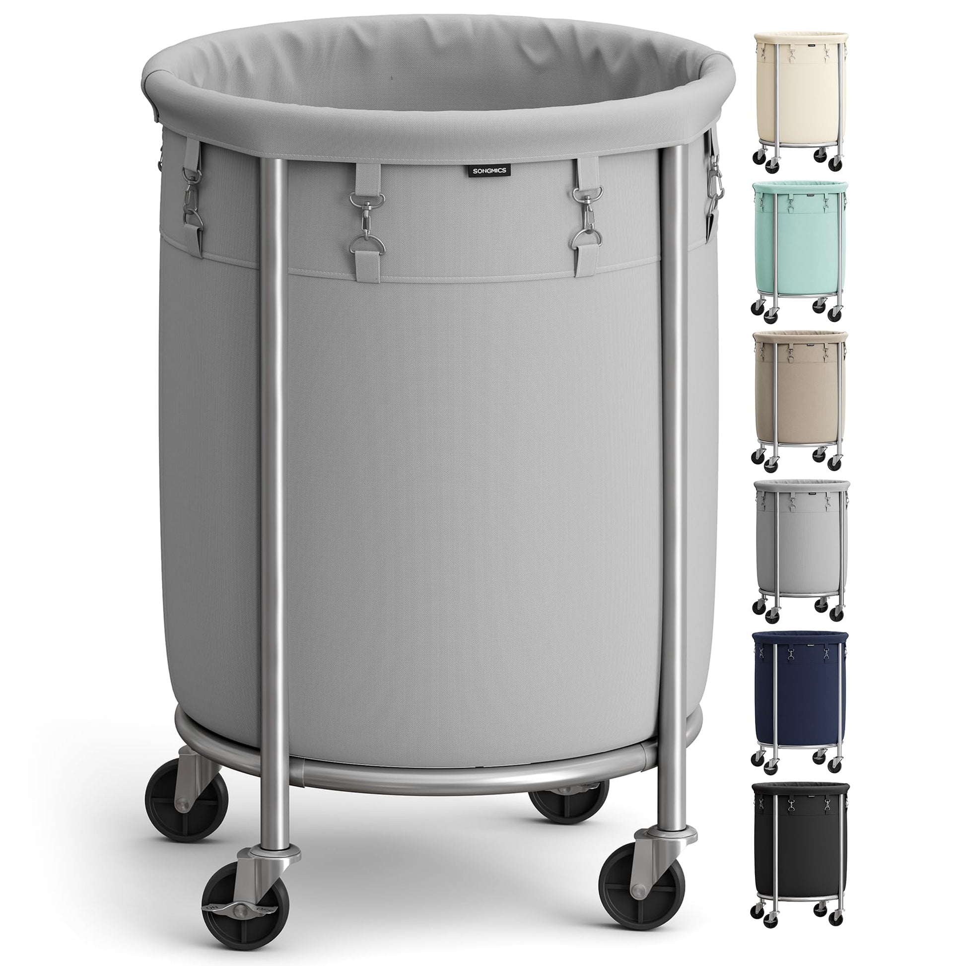 SONGMICS Laundry Basket, Rolling Steel Frame with 2 Locking Wheels, 110 L