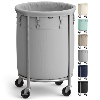 SONGMICS Laundry Basket, Rolling Steel Frame with 2 Locking Wheels, 110 L