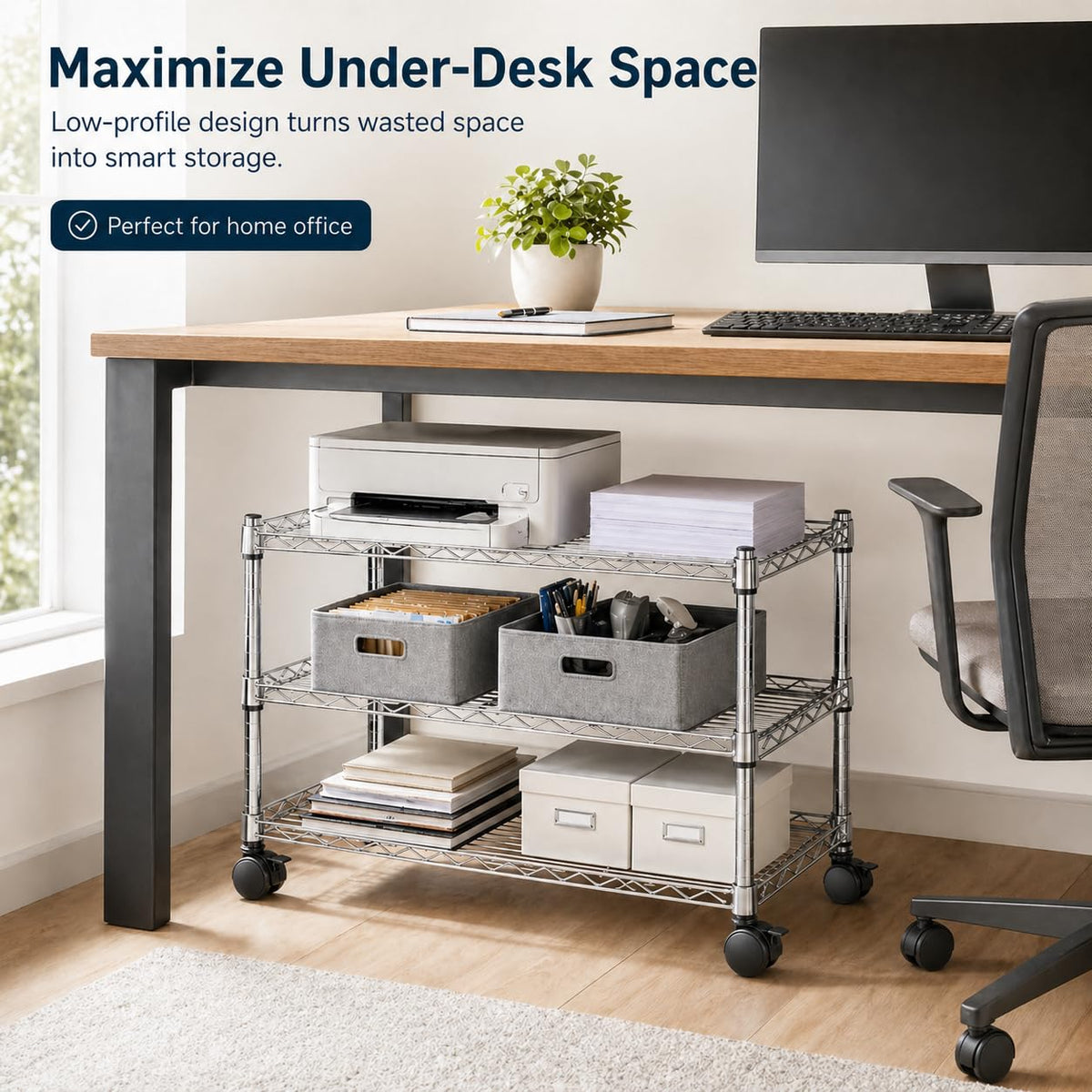 Simple Deluxe 3-Tier Storage Shelves, 750 Lbs Loading Capacity, 24.02" W x 13.78" D x 21.97" H