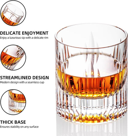 KAMMAK Crystal Whiskey Glasses Set of 2, Luxury 7.44oz Old Fashioned Glasses Stemless, Hand Blown