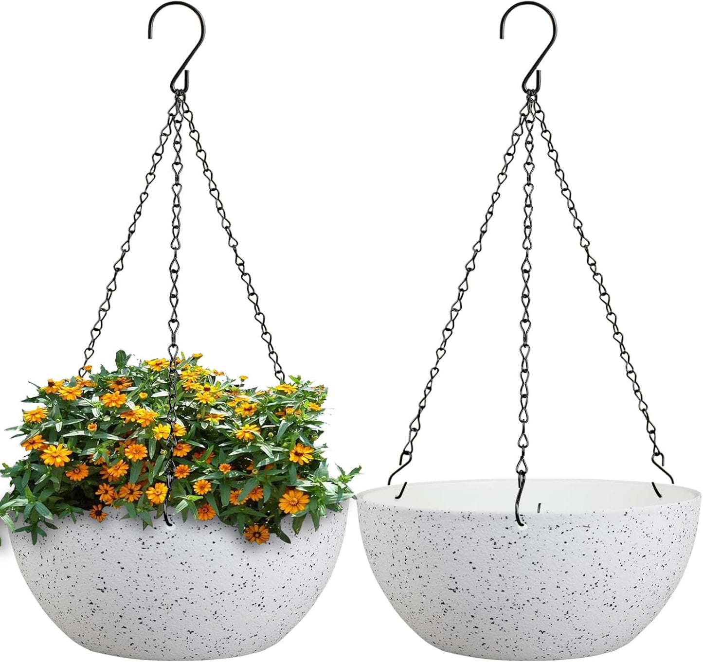 10 inch Hanging Planters for Outdoor Indoor Plants with Drainage Holes and Chain, 2 Pack Round