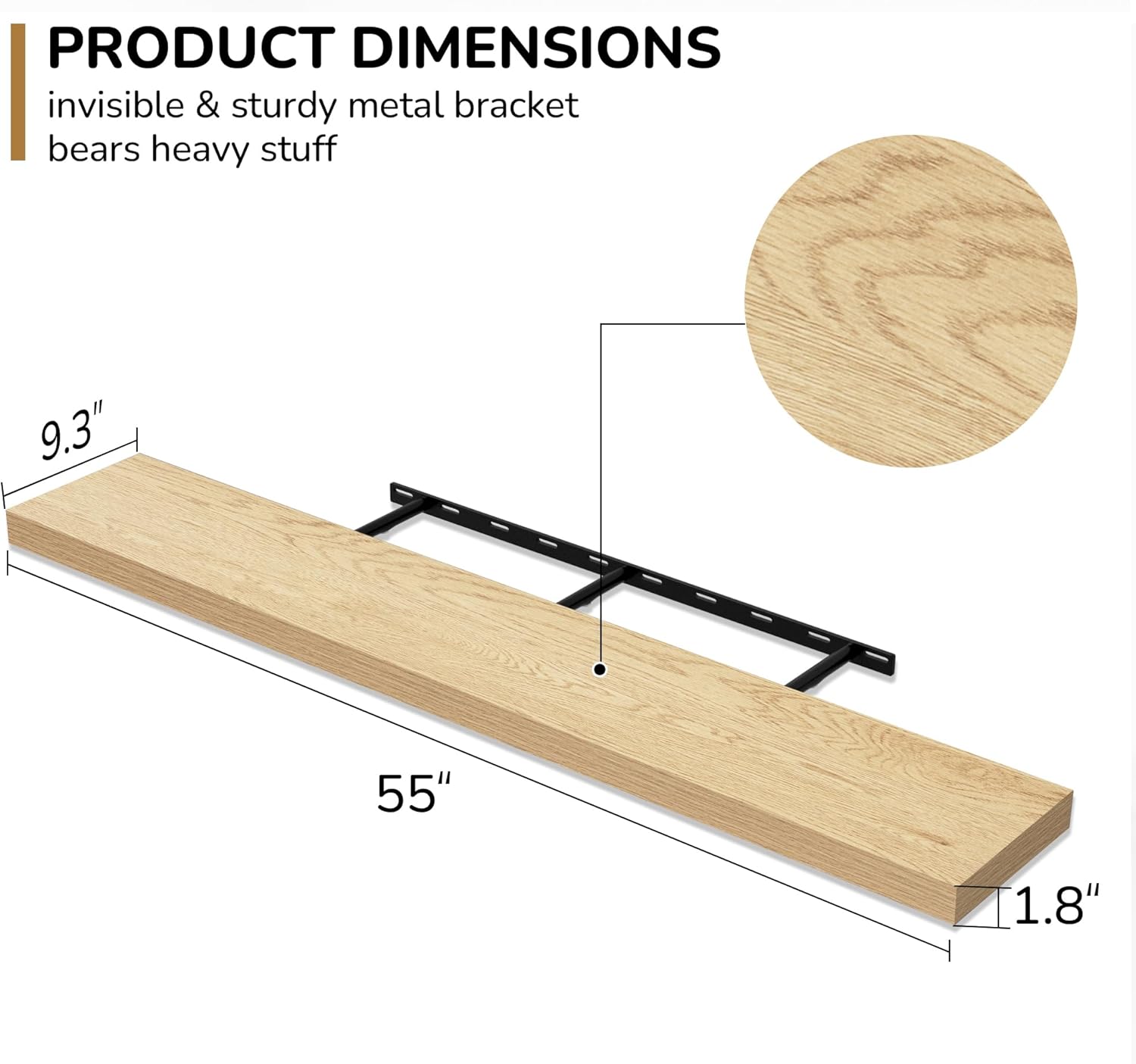 Fun Memories 55 Inch Floating Shelves - 9 Inch Deep Rustic Wooden Wall Shelves - Extra Deeper &