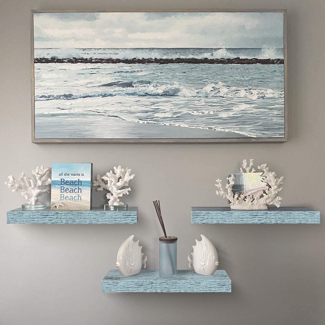 Sorbus Floating Shelves - 3 Pack 16 Inch Rustic Blue Wall Shelves for Bedroom, Kitchen, Living