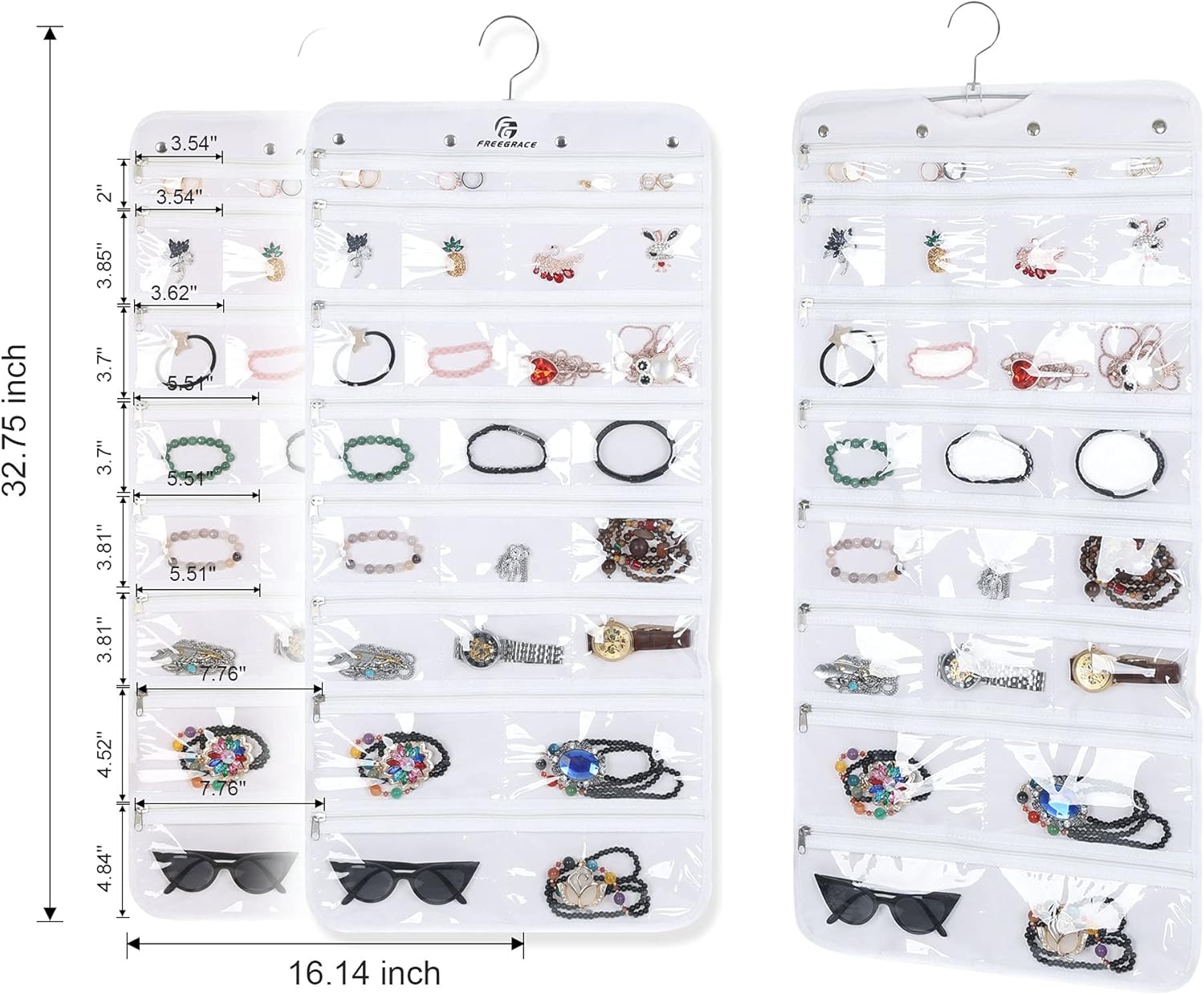 Freegrace Hanging Jewelry Organizer Revolving Hanger - Secure Zipper Closure - 50 Pockets