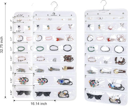 Freegrace Hanging Jewelry Organizer Revolving Hanger - Secure Zipper Closure - 50 Pockets