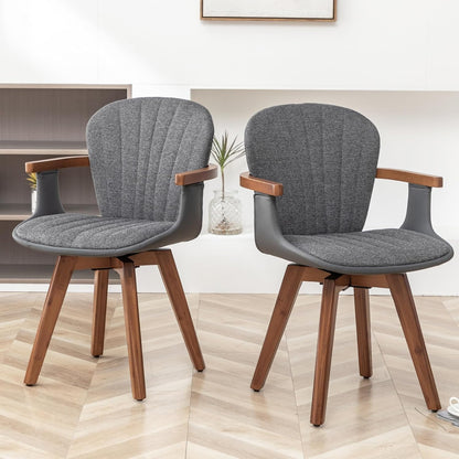 LUNLING Swivel Dining Chairs, Mid Century Modern Gray Fabric+Faux Leather Kitchen Chairs with