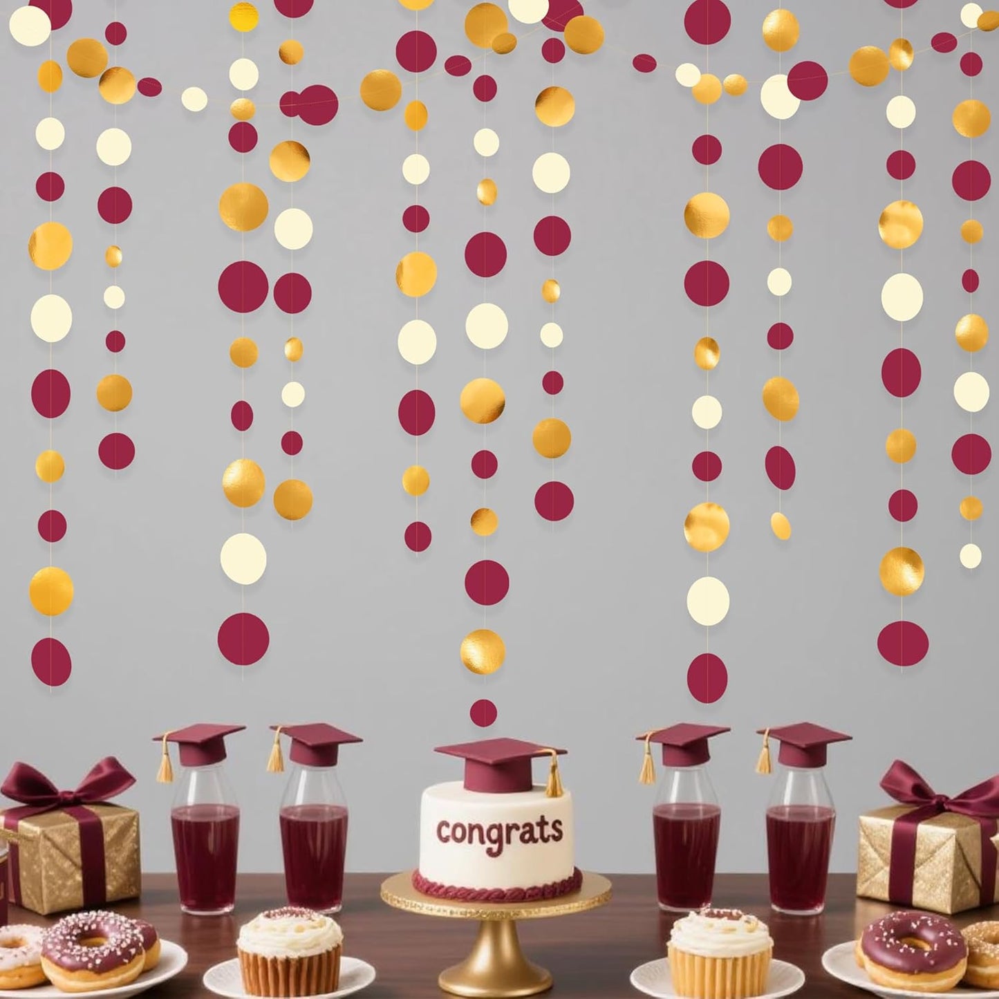 46 Ft Maroon Gold Party Decorations Burgundy Gold Beige Polka Dot Garland Hanging Paper Circle Dots