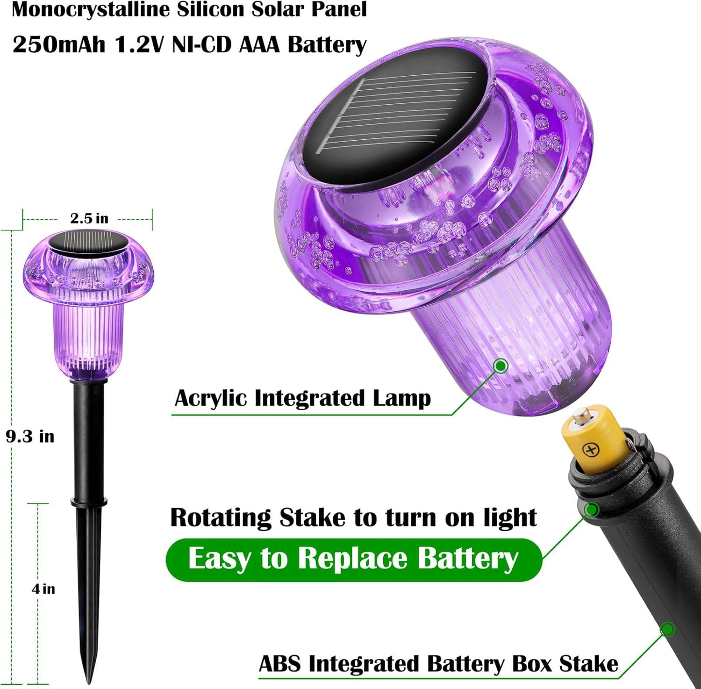 Halloween Solar Lights Outdoor 8 Pack Purple LED Waterproof Mushroom Outside Lights for Yard Garden