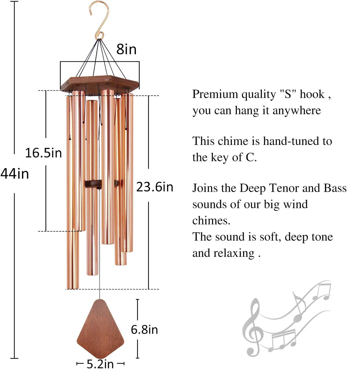 Wind Chimes Outdoor Large Deep Tone, 44 Inch Sympathy Wind Chime Outdoor, Memorial Wind-Chime with