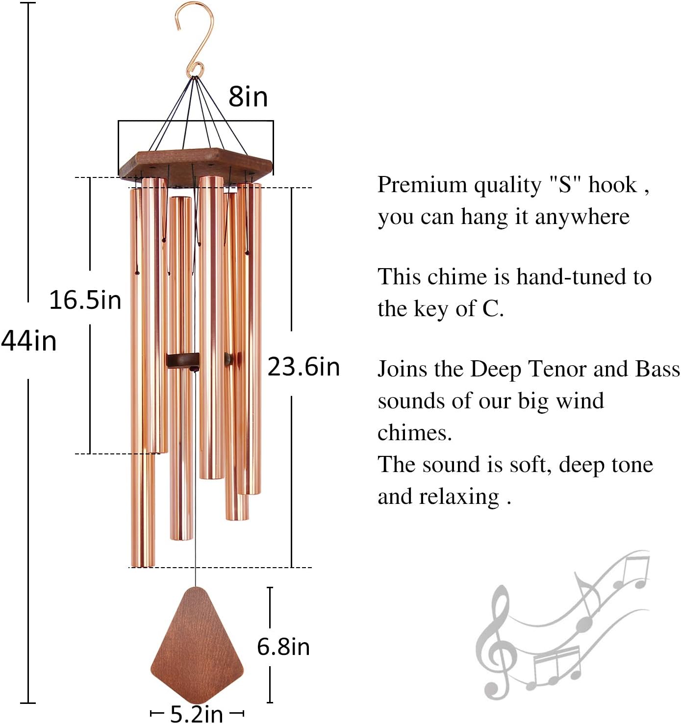 Wind Chimes Outdoor Large Deep Tone, 44 Inch Sympathy Wind Chime Outdoor, Memorial Wind-Chime with