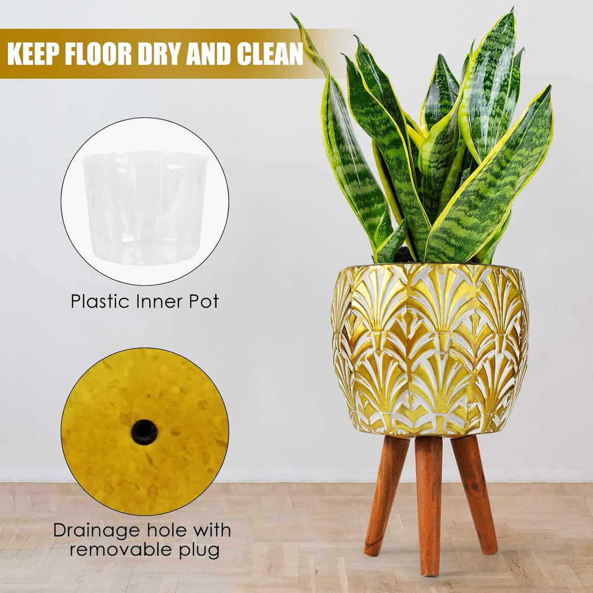 Harvest Land Plant Pots with Stand, Set of 2 Large Modern Planters Metal Tall Handmade Flower Pots