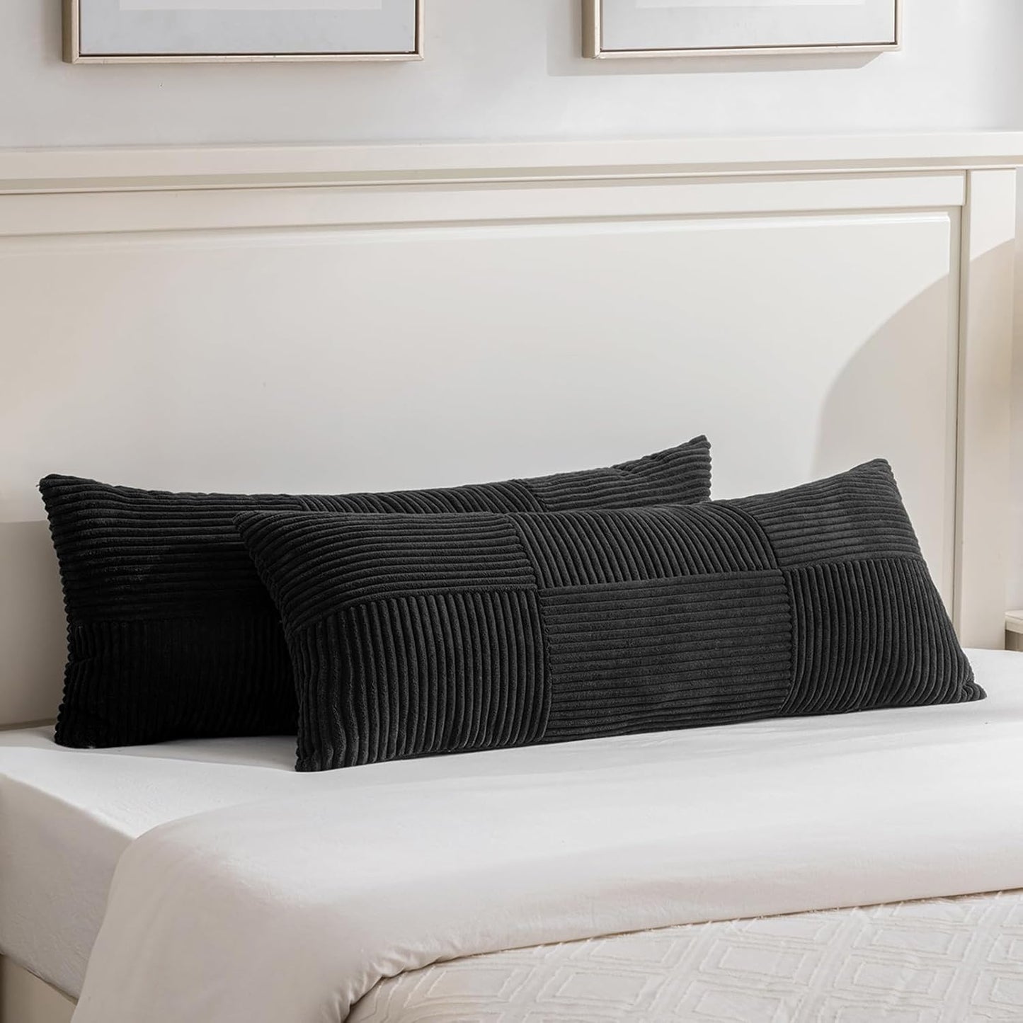 Fancy Homi Set of 2 Black Boho Long Lumbar Body Decorative Throw Pillow Cover 14x36 Inch for Bed