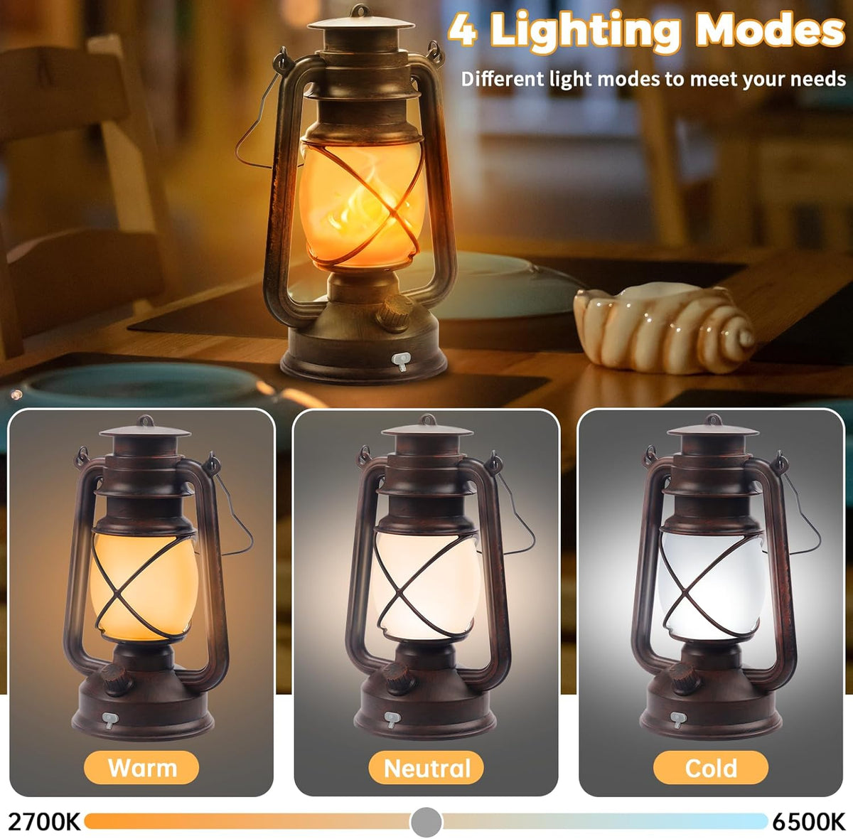 2 Pack Bronze Vintage 4 Modes Light LED Lanterns，Rechargeable Dancing Flame Lanterns Decorative