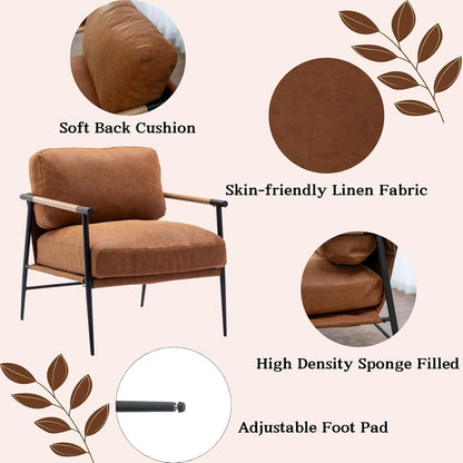 Mid-Century Accent Chair, Soft Armchair PU Leather Lounge Chair with Black Metal Legs, Upholstered