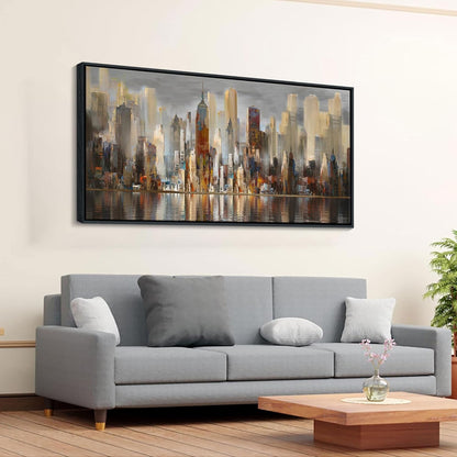 Abstract Brown New York City canvas Wall Art Framed Large Wall Art for Living Room Modern Paintings