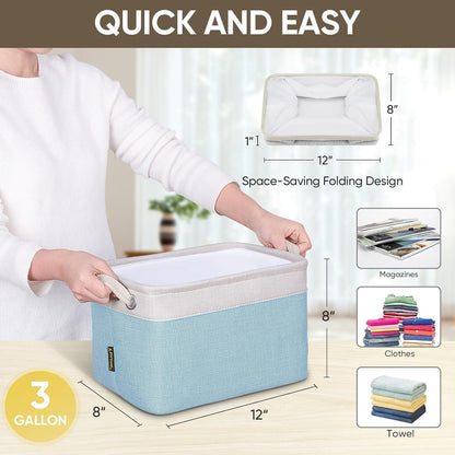 BALEINE 3 Pack Fabric Storage Bins for Shelves, Linen Storage Baskets for Organizing, Decorative