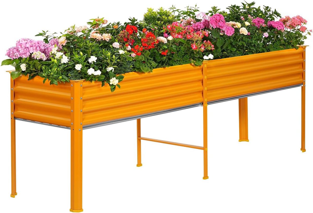 Land Guard Galvanized Raised Garden Bed with Legs, 96×24×32in Raised Garden Beds Outdoor with