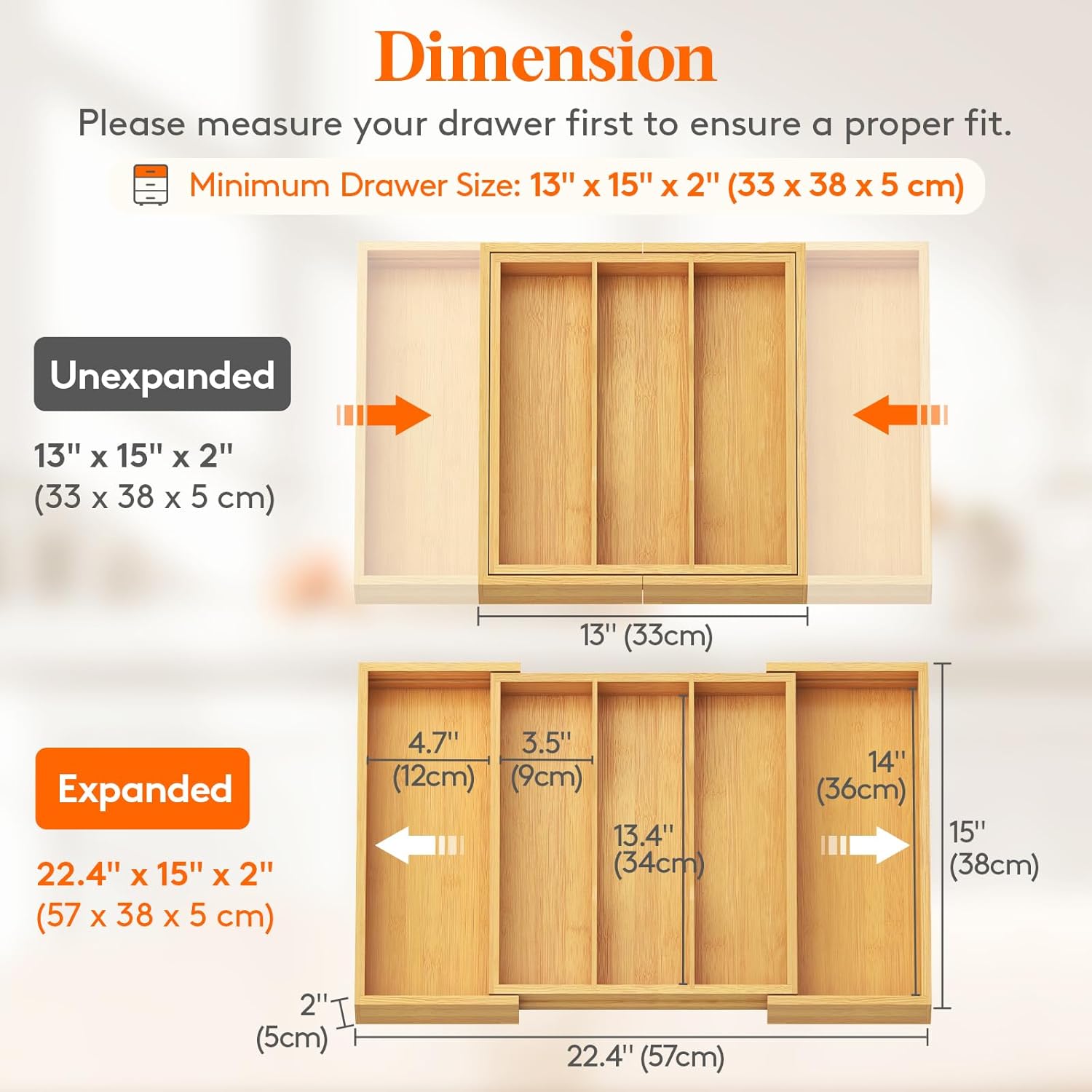 Lifewit Utensil Organizer for Kitchen Drawer, Expandable Cooking Utensil Tray, Bamboo Cutlery