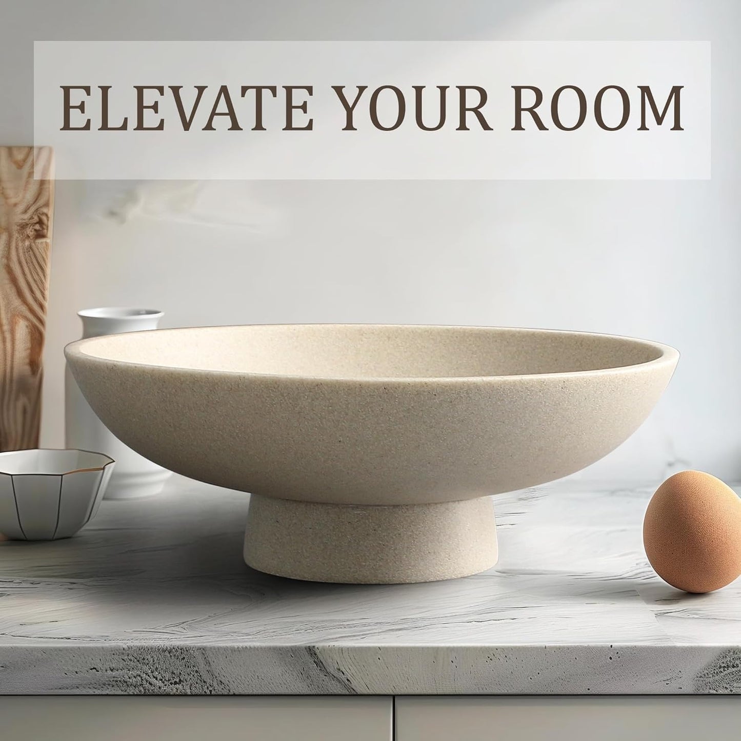 Modern Resin Pedestal Bowl – Large Fruit Bowl for Kitchen Counter, Catch All Tray for Entryway