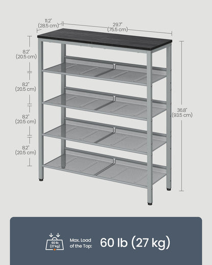 SONGMICS HOME 5 Tier Shoe Storage Organizer, Freestanding Shoe Rack, Dense Mesh, for Living Room