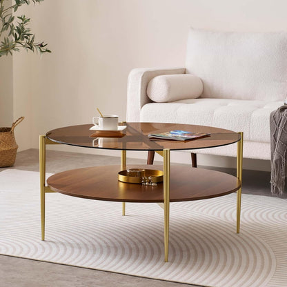 Extra Large Round Coffee Table, Mid-Century Modern Design, D34 x H17 in, for Living Room, 2-Tier