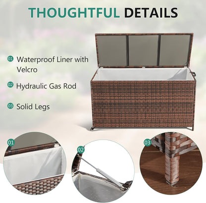 HOMREST Large Deck Box, Outdoor Wicker Storage Container with 70 Gallon, Patio Rattan Furniture for