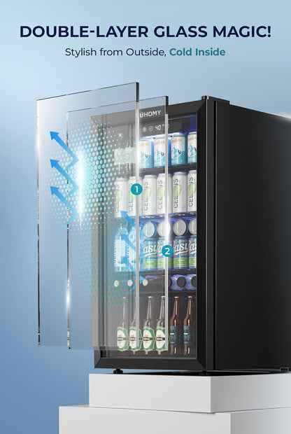 EUHOMY Beverage Refrigerator and Cooler, 128 Can Mini fridge with Glass Door, Small Refrigerator