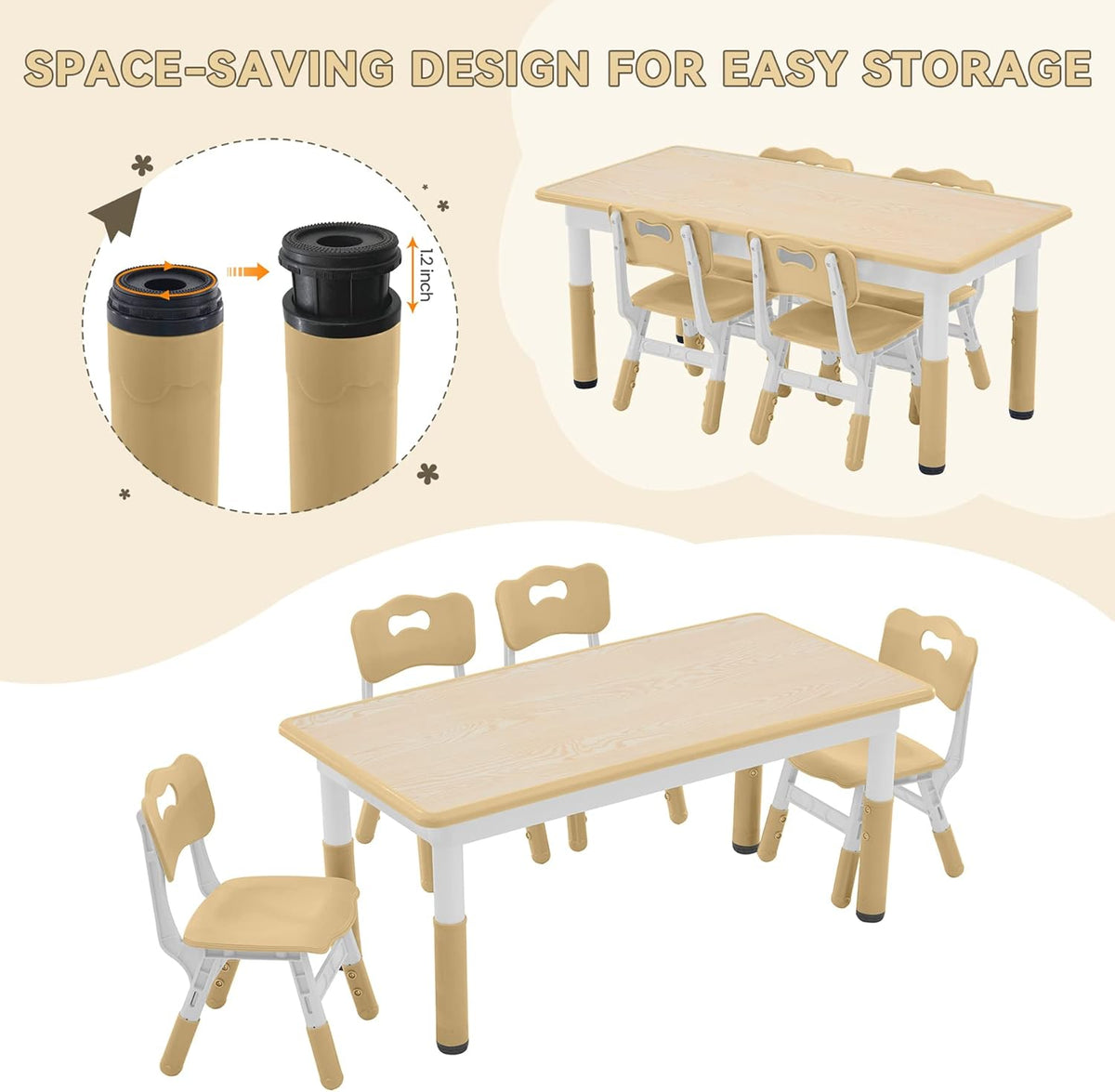 Kids Study Table and Chairs Set, Height Adjustable Toddler Table and Chair Set for Kids Ages 3-8